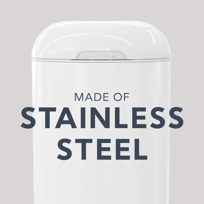 Diaper Genie Platinum Pail (Lily White) is Made in Durable Stainless Steel and Includes 1 Easy Roll Refill with 18 Bags That can Last up to 5 Months.