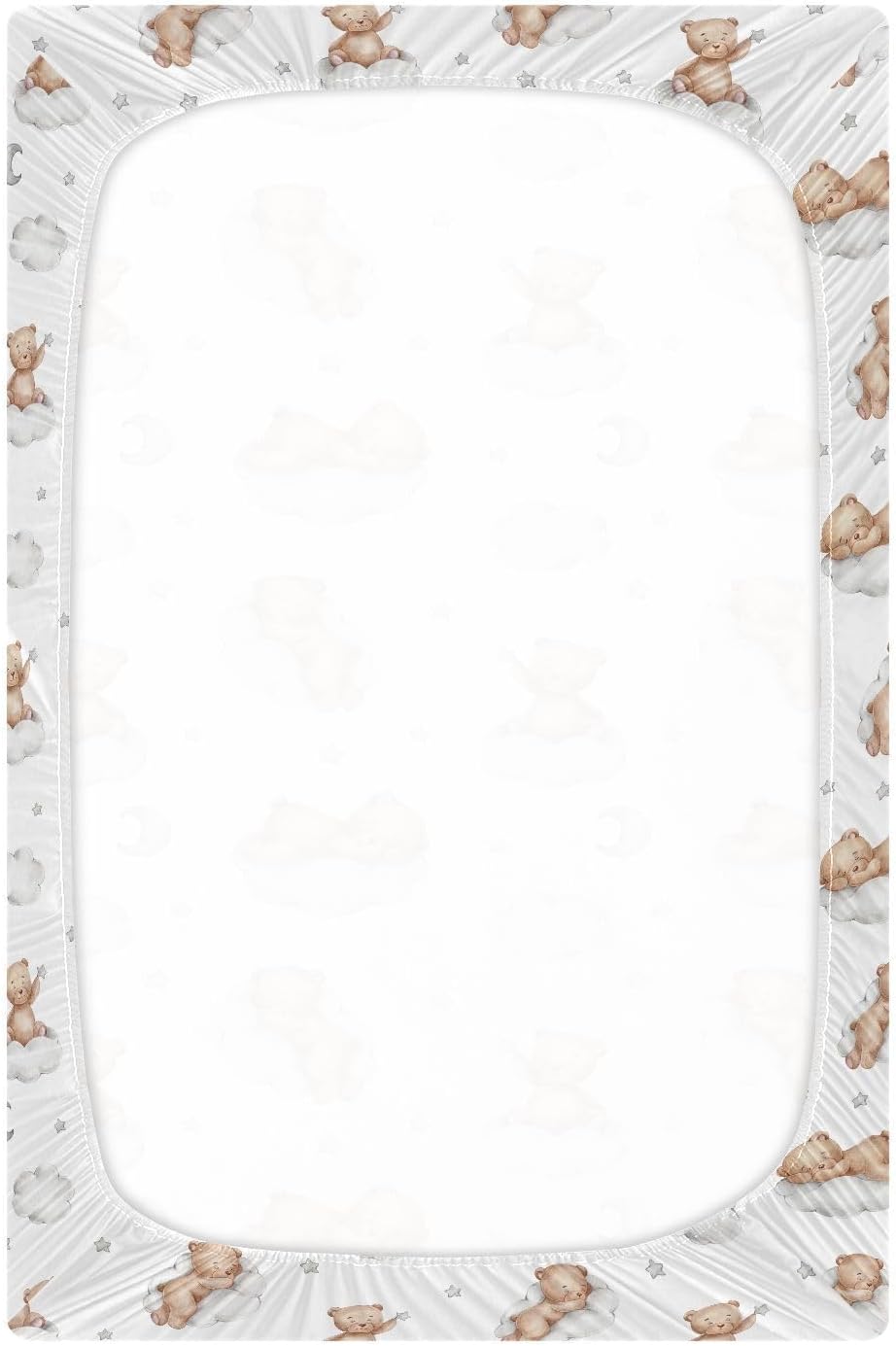 Fitted Crib Sheets White Bears with Clouds Stretchy Portable Playard Sheets for Baby Toddler, Breathable Soft Mini Crib Mattress 39 x 27 in for Boys and Girls