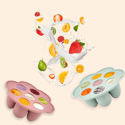 Ginbear Baby Fruit Food Feeder & Popsicle Molds Combo (Set of 2), Silicone Teething Feeders with Freezer Tray for Infants 4 Months+ (Pink/Lilac)