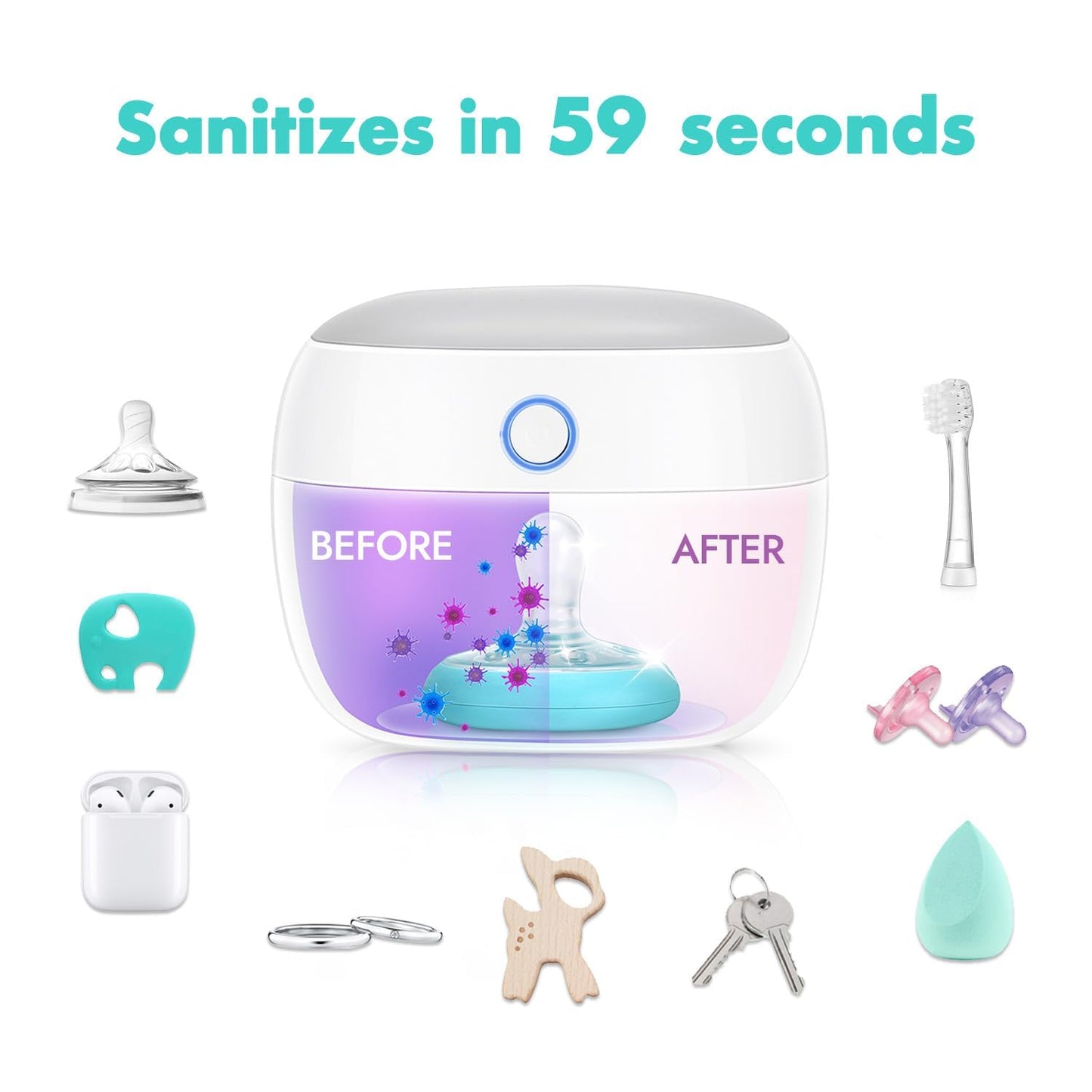 Papablic Portable Pacifier Sanitizer, UV Light Sanitizer Case On The Go for Baby Health, USB Rechargeable Mini Travel Sanitizer Box, 99.99% Cleaned in 59 Seconds
