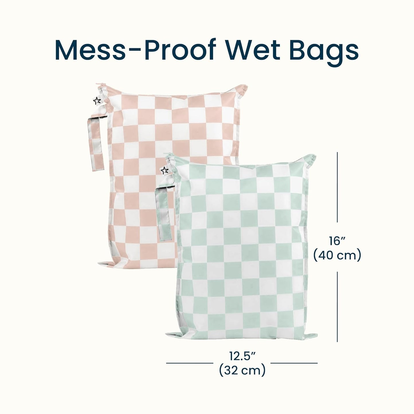 Tiny Twinkle Mess Proof Wet Bags | 2-Pack Reusable Waterproof Wet Bags for Swimsuits | Baby Clothes | Travel & Diaper Bag (Pink, Brown Checkers) - Colors A