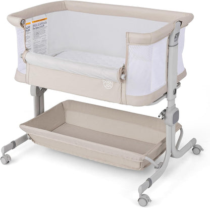 BABY JOY Bassinet, Bedside Crib w/ 6-Level Adjustable Height, Storage Shelf, Wheels, Mattress & Carry Bag for Safe Co-Sleeping, Folding Bassinet Bedside Sleeper for Newborn Infants (Gray)