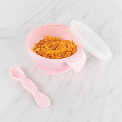 Bumkins Baby Bowl, Silicone Feeding Set with Suction for Baby and Toddler, Includes Spoon and Lid, First Feeding Set, Training Essentials for Baby Led Weaning for Babies 4 Months Up, Sage