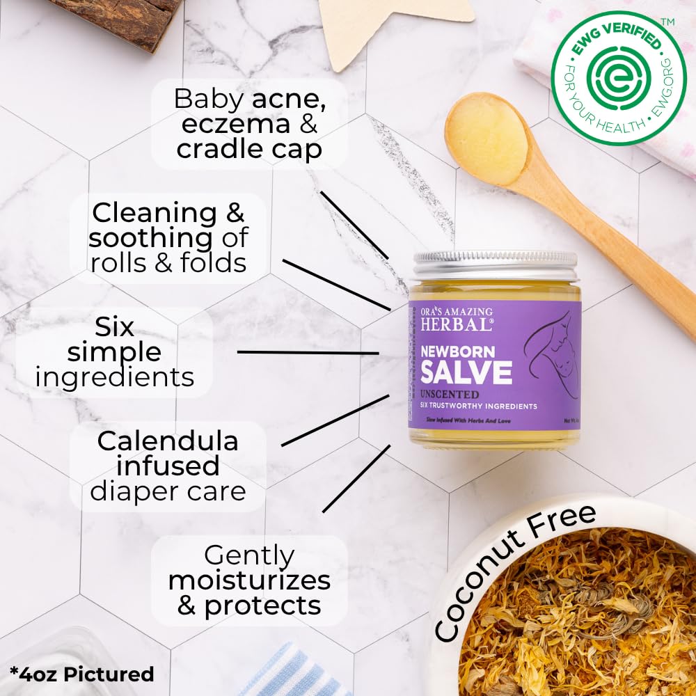 Ora's amazing Herbal, Newborn Salve, Diaper Rash Cream, Calendula Baby Balm, EWG Verified Baby Ointment, Acne Eczema, Butt Cream, Infant Massage, Natural Paraben Free, Good for Sensitive Skin