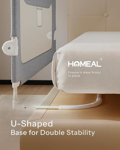 HOMEAL Bed Rail for Toddlers，32" x 26" Grey, Foldable Tall Baby Bed Rail Guard for Easy Use and Storage, U-Shaped Base Width Increased by 4", Suitable for Twin, Full, Queen, King Size Bed