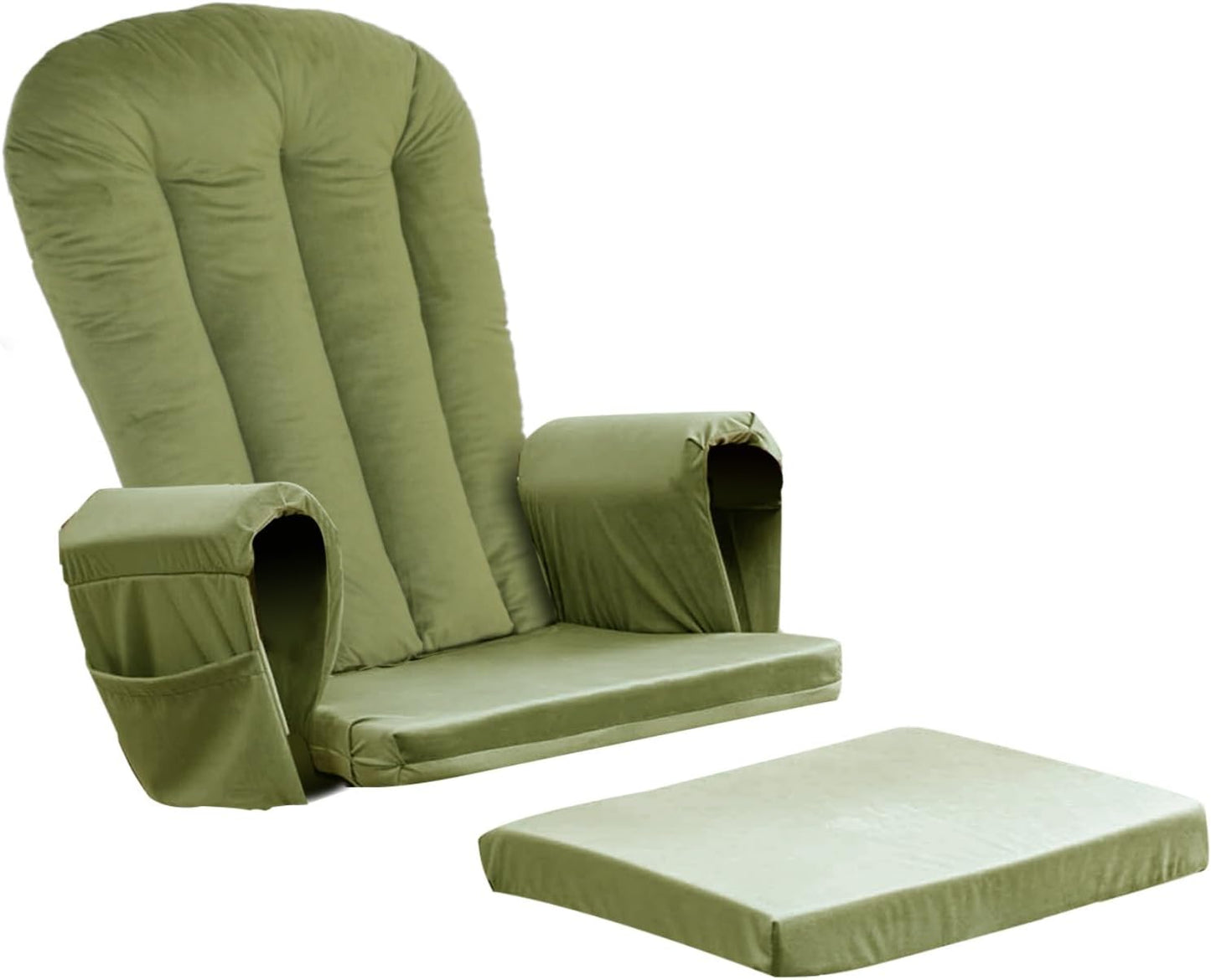 5PCS Suede Glider Rocker Replacement Cushions with 29.5" High Backrest & Side Pockets, Thickened Soft Glider Rocking Chair Cushions with Ottoman Cushion for Indoor Nursery Rocking Chair, Green
