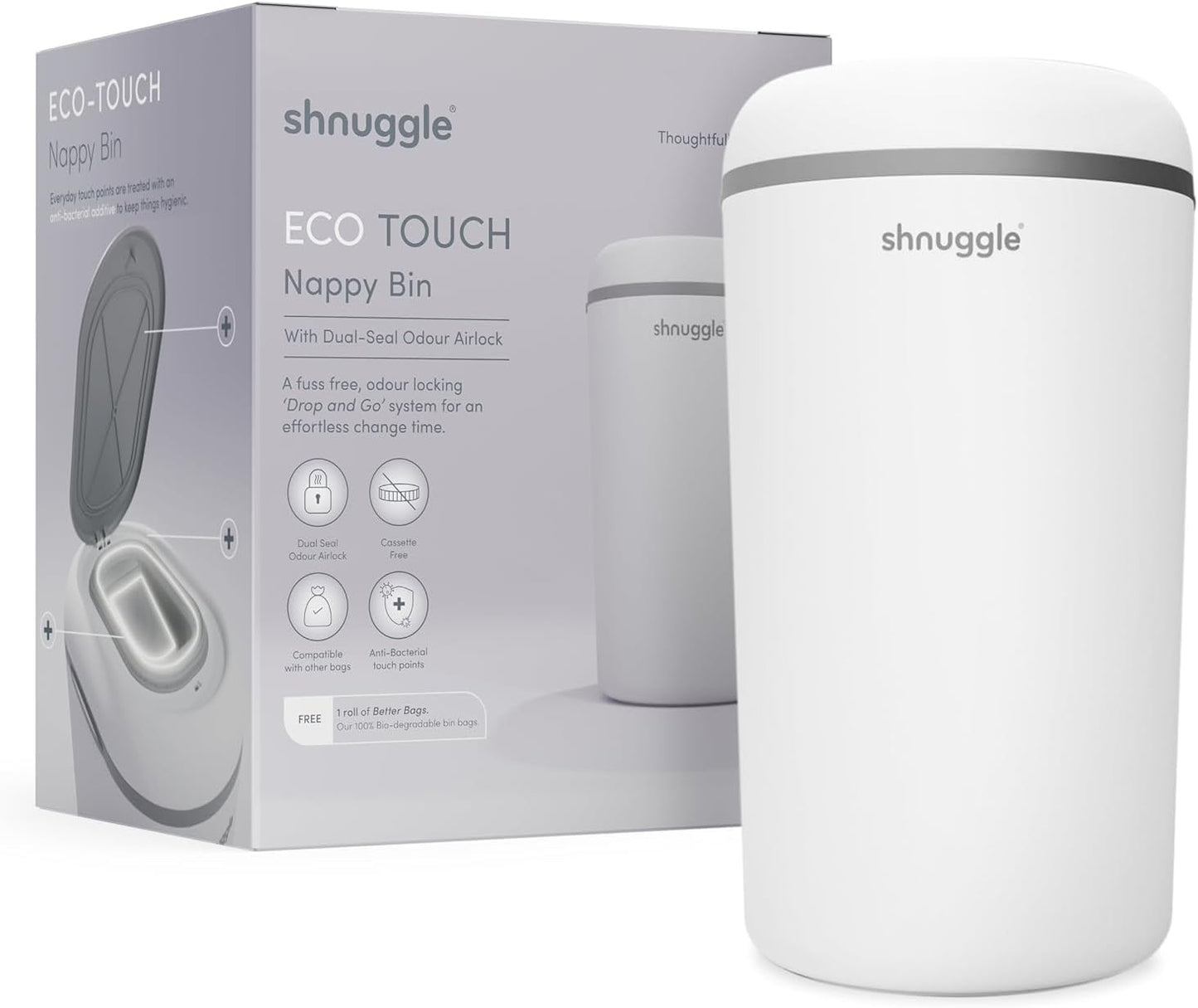 Shnuggle Better Bag Diaper Pail Liners - 90 Count (6 Packs of 15) - Plant-Based Refill Bags - Compatible with Shnuggle Eco-Touch Pail
