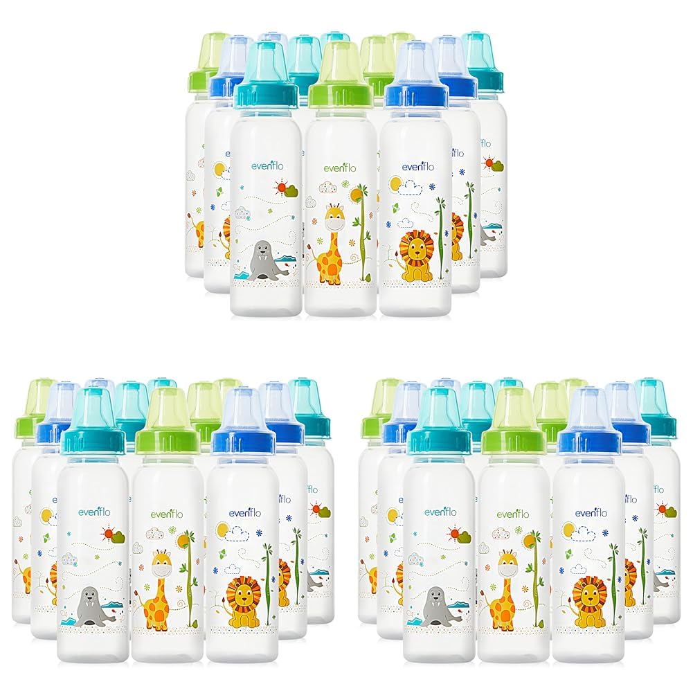Classic Prints Polypropylene Bottles for Baby, Infant and Newborn - Blue/Green/Teal, 8 Ounce (Pack of 12)