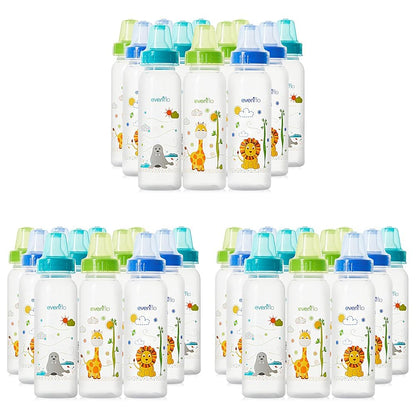 Classic Prints Polypropylene Bottles for Baby, Infant and Newborn - Blue/Green/Teal, 8 Ounce (Pack of 12)