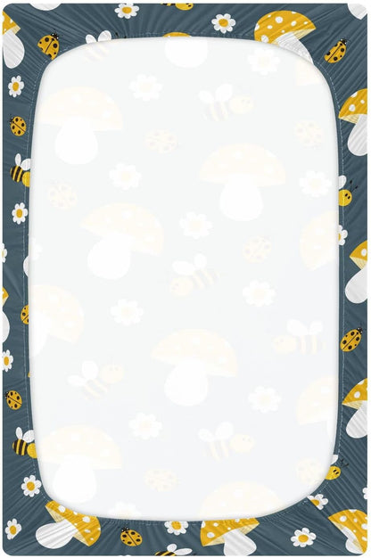 Fitted Crib Sheets White Bears with Clouds Stretchy Portable Playard Sheets for Baby Toddler, Breathable Soft Mini Crib Mattress 39 x 27 in for Boys and Girls