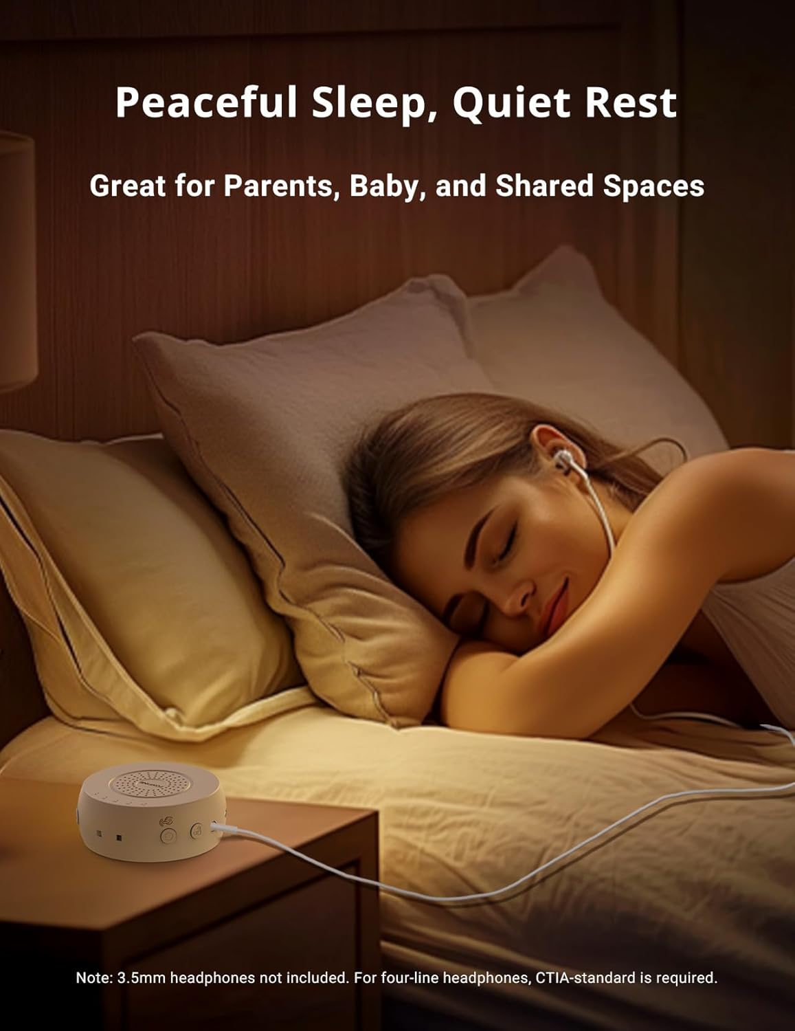 FOXFINE Portable Sound Machine, Travel White Noise Machine with 36 Soothing Sounds, Focus Light & Headphone Jack, Timer & Memory for Sleeping, Baby, Adults, Black