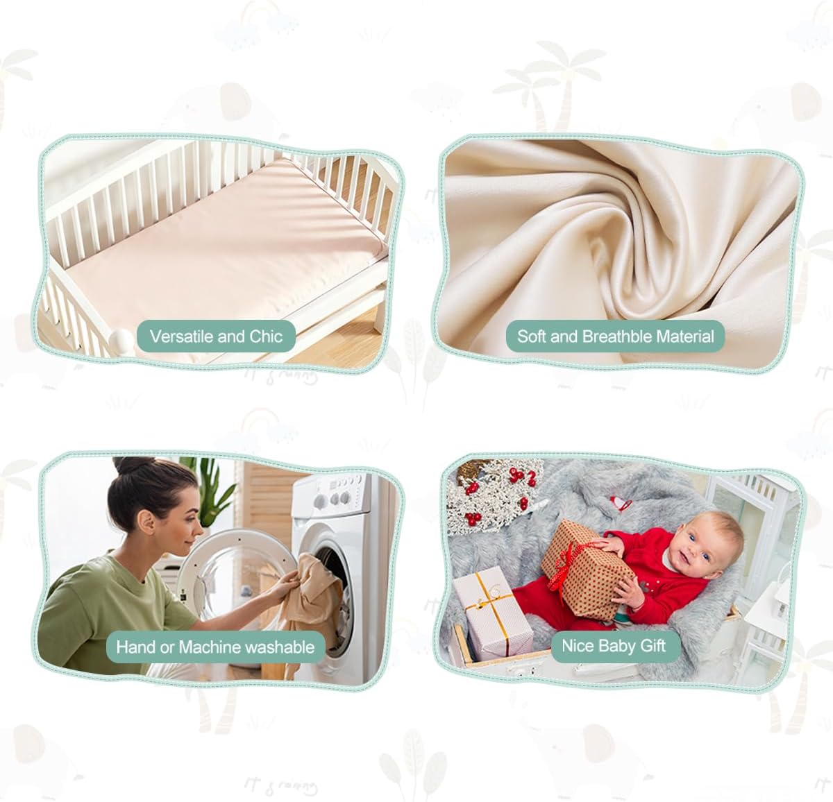 4 Pack Bassinet Sheets (19" x 33"), Compatible with Baby Delight, BabyBond, Dream On Me and Most Rectangle Bedside Sleeper Bassinet Mattress, Soft and Skin-Friendly, Mint Green and Color Rainbow