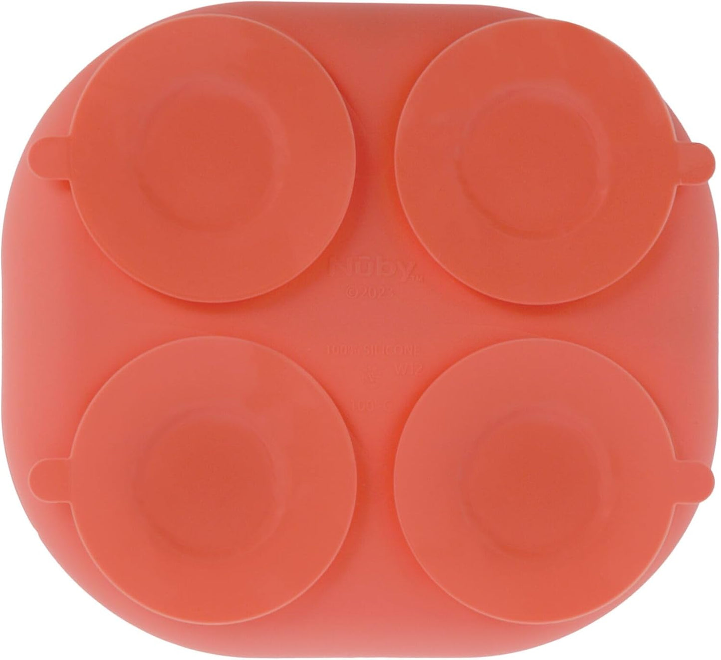 Nuby Silicone Round Suction Plate with Lid - Dishwasher-Safe Baby and Toddler Plate - 6+ Months - Aqua and Coral - Back to School Essentials