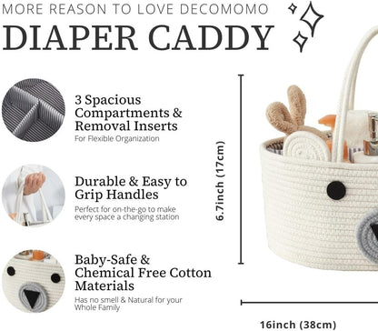 DECOMOMO Baby Caddy Organizer, Mother's Day Diaper Caddy Basket, Baby Baskets for Baby Shower (Spiral Beige & White, Large)