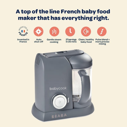 BEABA Babycook Solo 4 in 1 Baby Food Maker, Puree Steamer and Blender for Purees, Grinder with Auto Steam Cooking, Lrg Capacity 4.5 Cups 27 Servings in 20 Mins, Oat