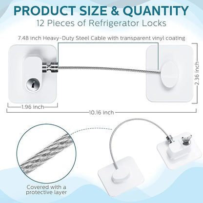 12 Pack Refrigerator Lock with 12 Keys Fridge Locks Combination Adhesive Child Safety Cabinet Freezer Door Lock Adult File Drawer Kitchen Appliance Furniture Closet(White)