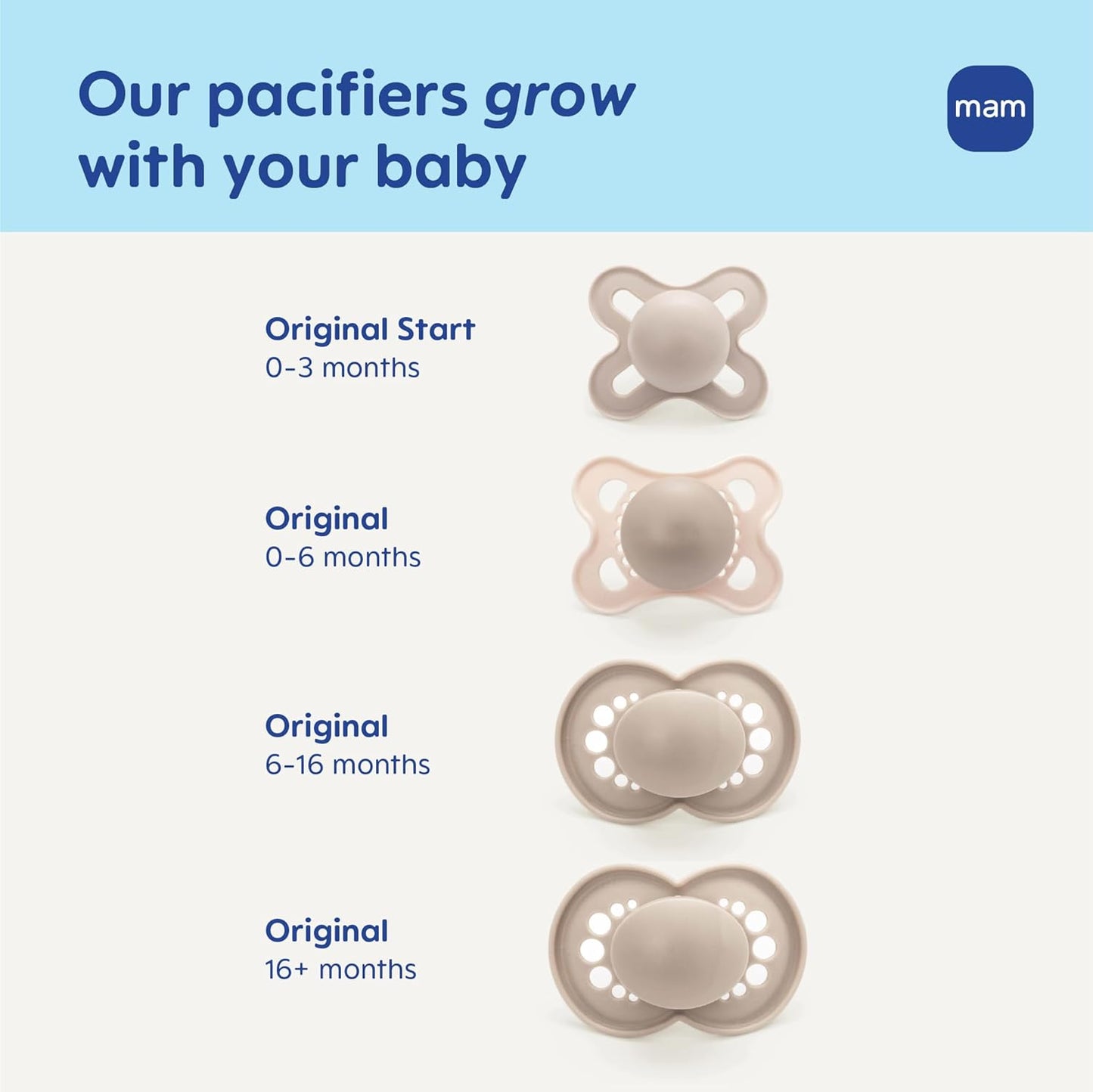 MAM Original Baby Pacifiers 0-6 Months, Binky for Newborn Babies, BPA-Free Skin Soft Silicone Nipple, Glows in The Dark, Developed with Medical Experts, 4 Pack, Made in Europe