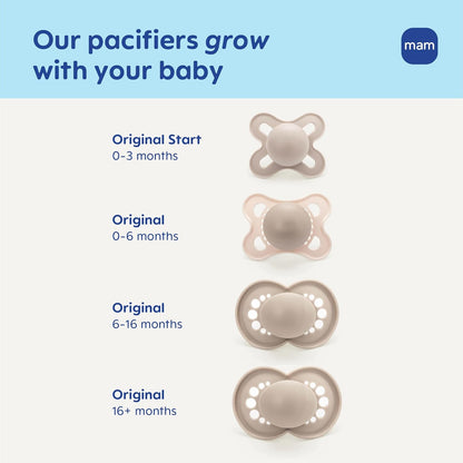 MAM Original Baby Pacifiers 0-6 Months, Binky for Newborn Babies, BPA-Free Skin Soft Silicone Nipple, Glows in The Dark, Developed with Medical Experts, 4 Pack, Made in Europe
