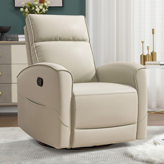 HAOMARKETS Electric Swivel Rocker Recliner Chair, Power Faux Leather Glider Rocking Recliners for Adults,360° Swivel Nursery Reclining Sofa with USB Charging Port, White