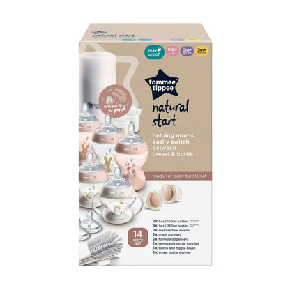 Tommee Tippee Natural Start 12 Piece BPA Free Bottle Set, Includes 2 x 5 oz, 3 x 9 oz, 1 x 11 oz Bottles, Newborn 0+ Months, Slow, Medium & Thicker Flow Breast-Like Nipples, Cleaning Brush, Clear