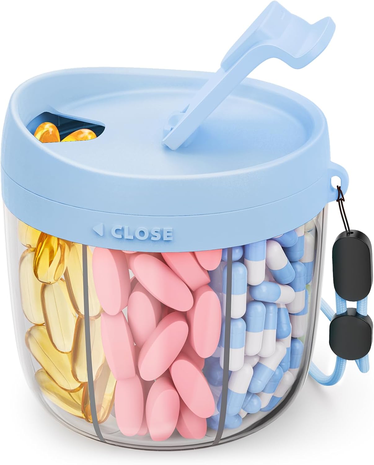 AMOOS Cute Pill Dispenser with 7 Compartments, Pill Bottle Organizer with Anti-Mix Design, Portable Pill Organizer for Travel with Wide Mouth for Easy Access, BPA-Free Patented Pill Container, Pink