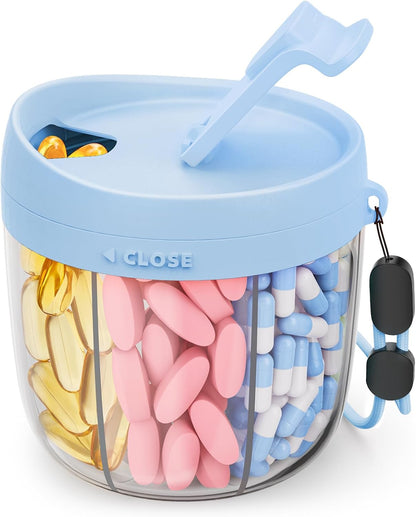 AMOOS Cute Pill Dispenser with 7 Compartments, Pill Bottle Organizer with Anti-Mix Design, Portable Pill Organizer for Travel with Wide Mouth for Easy Access, BPA-Free Patented Pill Container, Pink