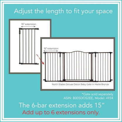 Toddleroo by North States - 6-Bar Extension for Deluxe Décor Gate: 15 Inch Baby Gate Extension - Add Up to 6 Extenders - Matte Bronze