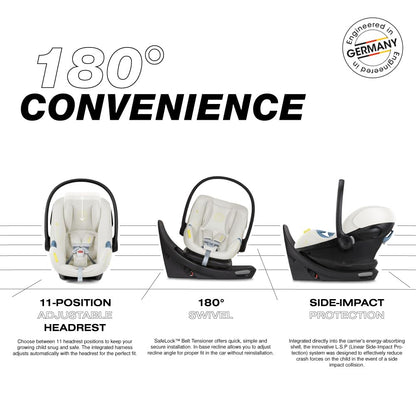 Cybex Aton G Swivel Infant Car Seat with 180-Degree Rotate, Linear Side-Impact Protection, 11-Position Headrest, SensorSafe & Safelock Base, Seashell Beige