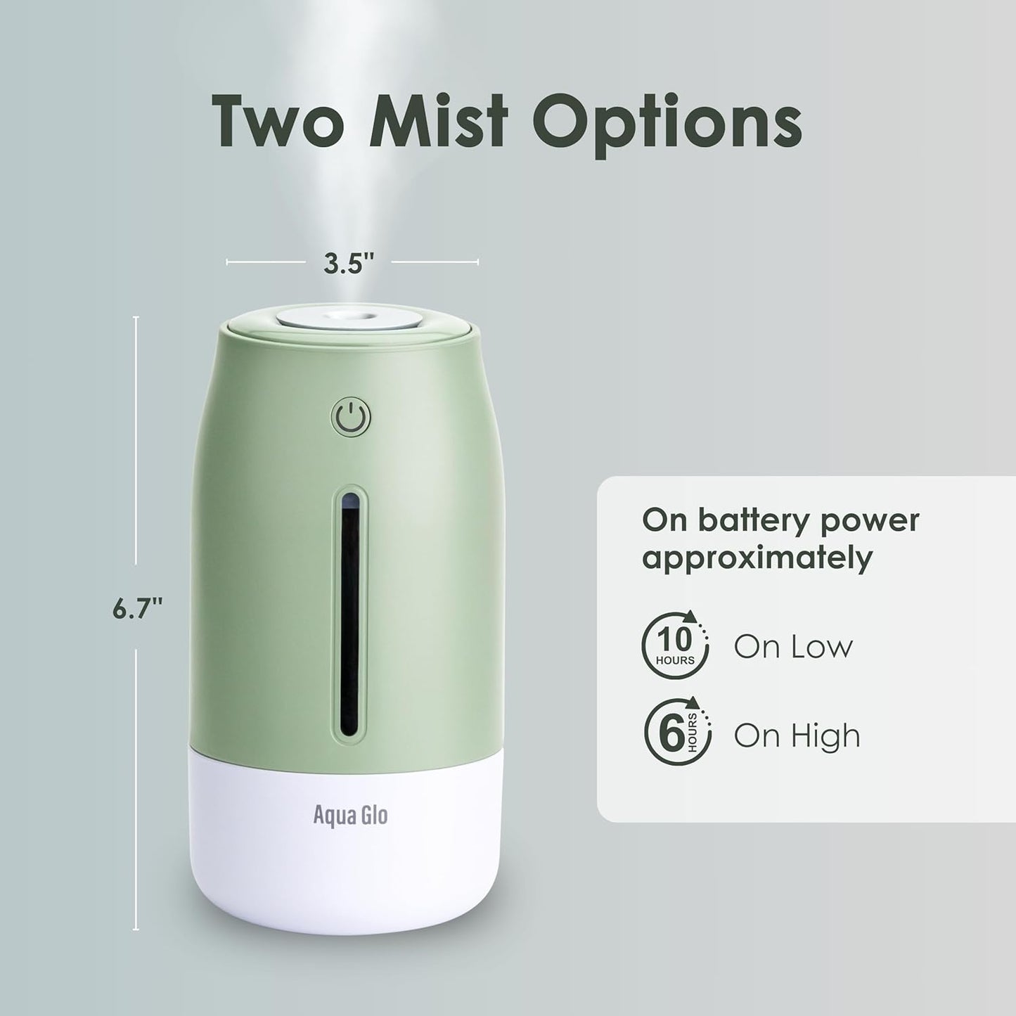 Aqua Glo Personal, Portable Humidifiers for Bedroom – Ultrasonic Cool Mist Humidifier with Built In Rechargeable Battery. Air Humidifier for Baby, Plants, Home, Office, Travel. Lavender