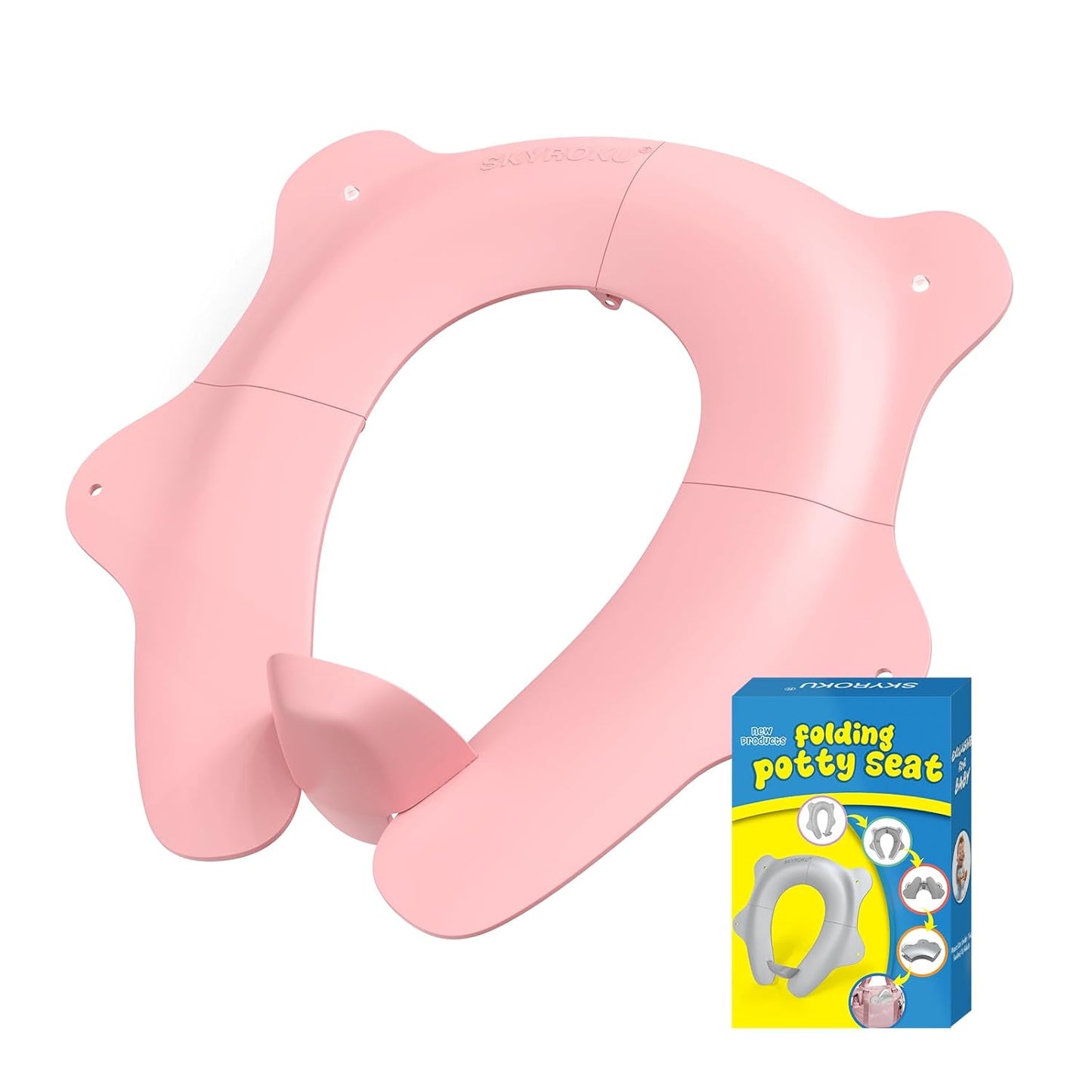 Foldable Travel Potty Seat for Toddler, Portable Toilet Training Seat for Kids on The Go, Fits Round & Oval Toilets with Non-Slip Base & Travel Bag for Car Airplane Essentials, Grey