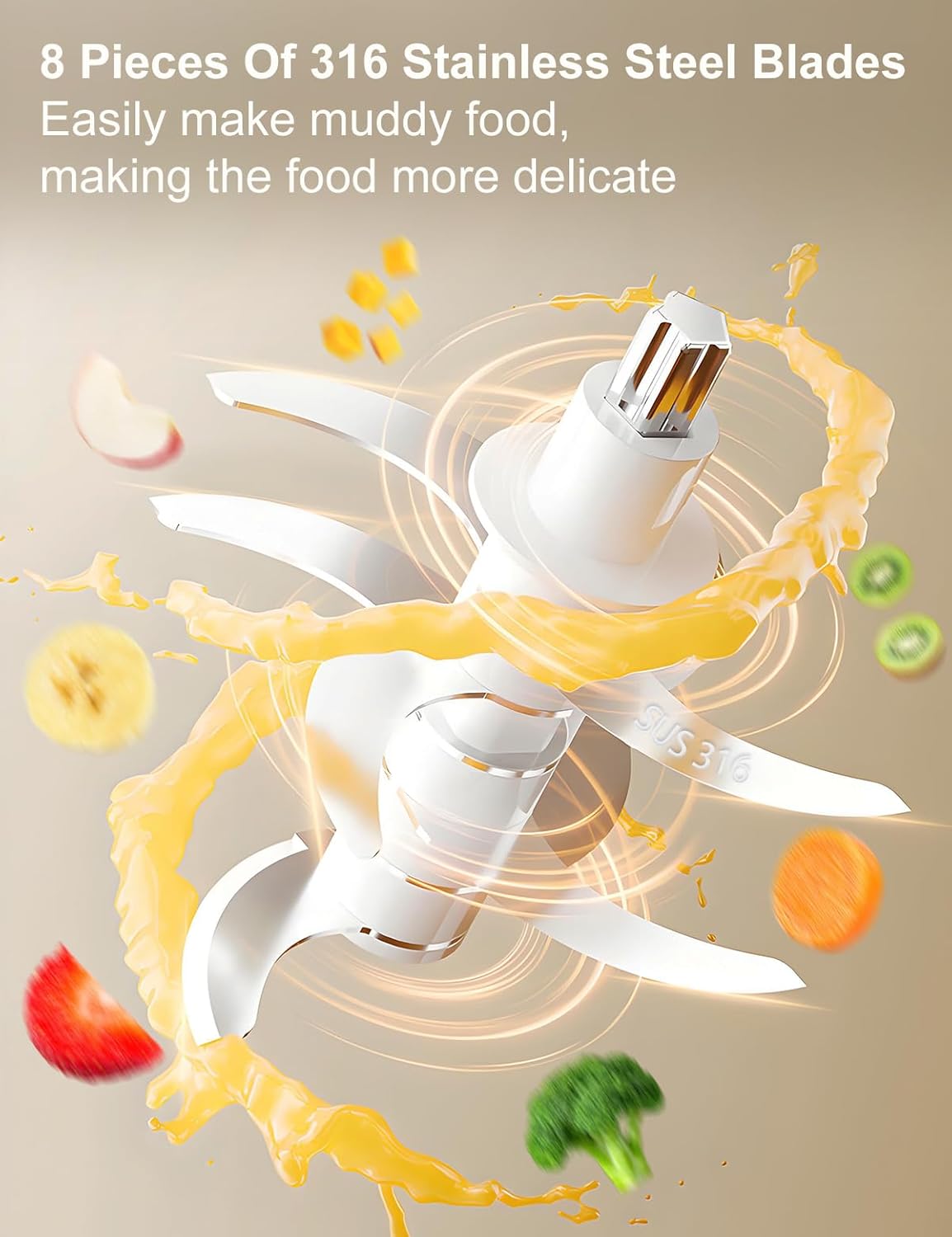 Baby Food Maker, Creamy White Baby Food Blender, 10oz Food Puree Maker, Food Processor for Foods Fruit Vegetable Meat, 8-Second Quick Soft Food Prep，BPA-Free