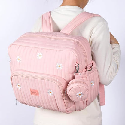 GOBABYMART Diaper Bag Backpack, Medium Maternity baby bag & Changing Pad, Diaper Bag Tote, Insulated Pockets, Hospital Bag (Medium - Pink Flowers)