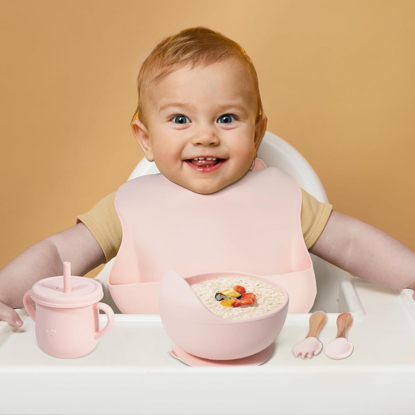 100% Silicone Baby Feeding Set, BPA Free Baby Dishes with Suction Bowl, Divided Plate, Toddler Self Feeding Dish Set with Spoons, Forks, Sippy Cup and Bib, Baby Eating Utensils (Navy Blue)
