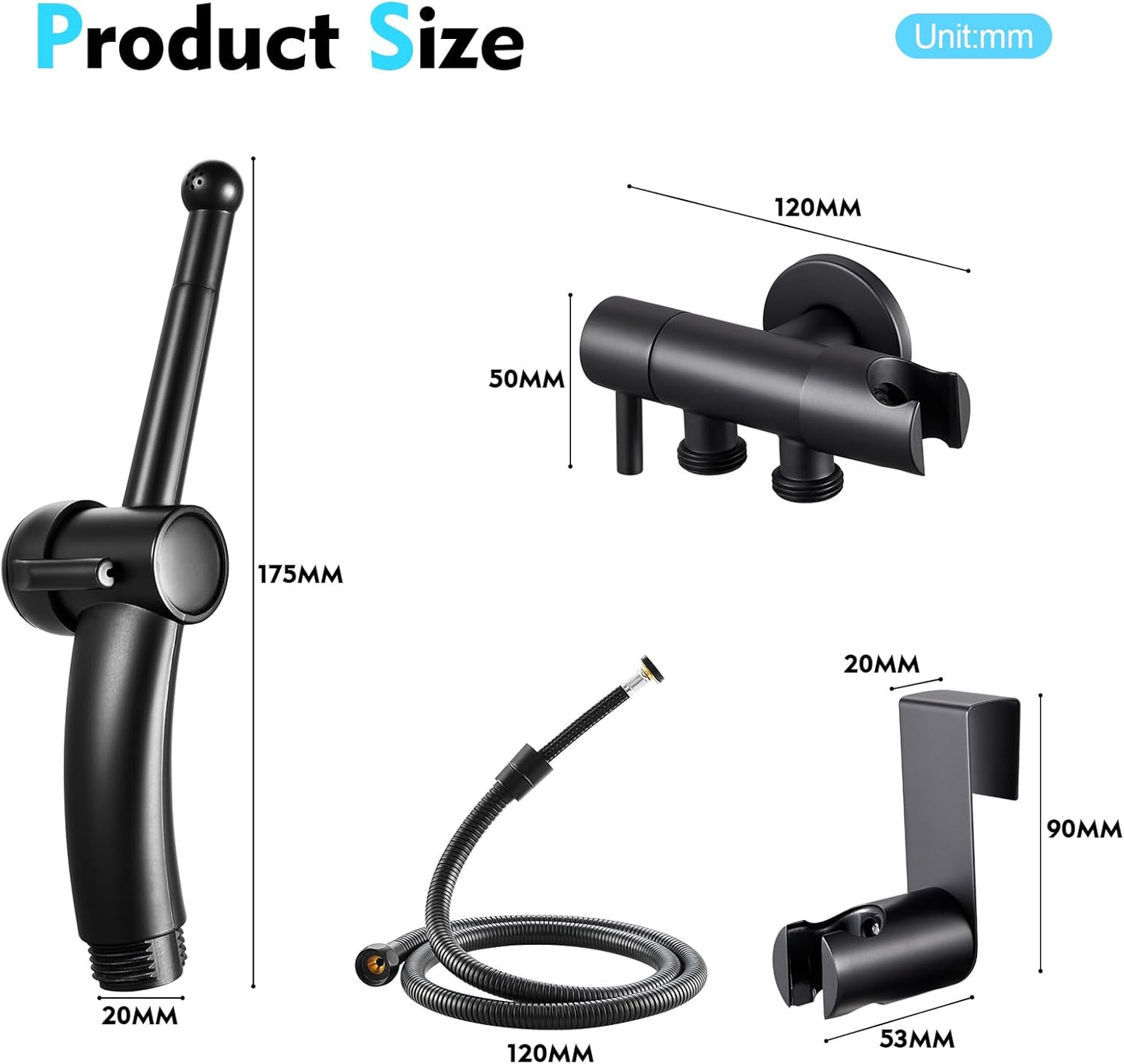 CREA Handheld Bidet Sprayer for Toilet - Adjustable Jet Toilet Bidet Attachment with Hose for Feminine Wash & Cloth Diaper Sprayer Set - Stainless Steel Black