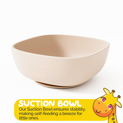 Baby Feeding Set by Muqee Peeko as a Baby Feeding Essentials in Baby Apricot Color with Baby Suction Plates for Toddlers, Baby Bowls with Suction and Baby Spoon (3 Piece Set)