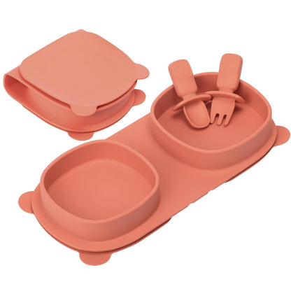 Baby Plates with Suction with Forks and Spoons, Foldable Silicone Toddler Plates, Baby Travel Essential, Microwave & Dishwasher Safe, Purple