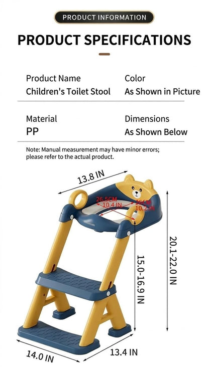 Kids Potty Training Toilet Seat with Step Stool Ladder, Bear Design, Adjustable Height, Non-Slip Steps, Soft PVC Cushion Seat with Handles (A-Pink)