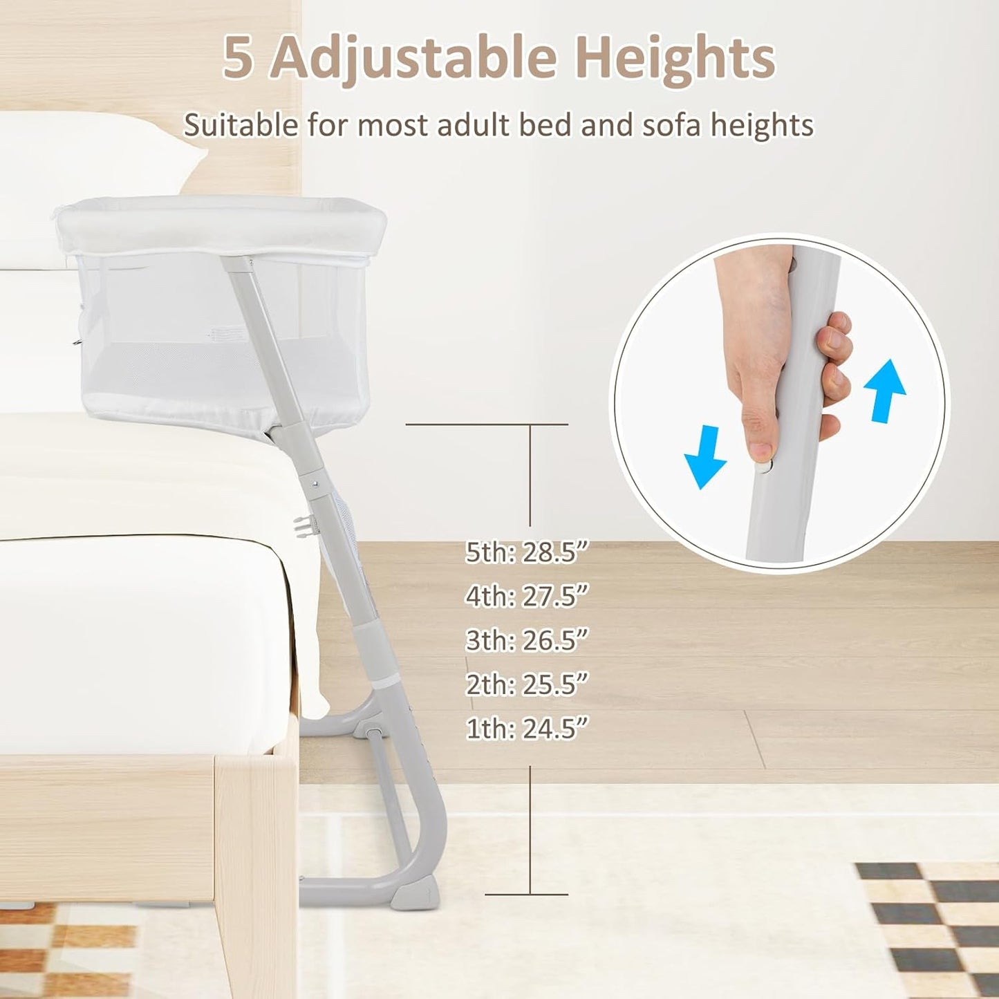 INFANS Over Bed Bassinet for Baby, Bedside Sleeper with Lowering Wall for Easy Access, Safe Close Sleeping, Adjustable Height, Storage, Newborn Infant Girls Boys (White)