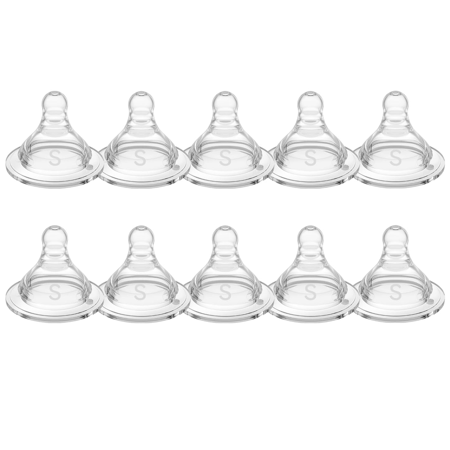 Silicone Replacement Nipple, Small Flow Nipples for Wide Neck Bottles, 0+ Months, 10 Count