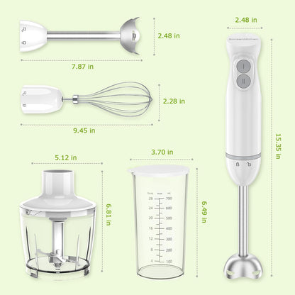 Bonsenkitchen Hand Blender, Immersion Blender with 2 Mixing Speed, Electric Handheld Mixer Portable Stick Mixer with Stainless Steel Blades for Soup, Smoothie, Puree, Baby Food