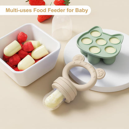 WAJIAYON Baby Breastmilk Popsicle Molds & Baby Fruit Feeder (4 Pack), Infant Food Freezer Tray Storage Containers, Silicone Teething Pacifier Feeder and Teether for Babies,Boys and Girls-Pink&Purple