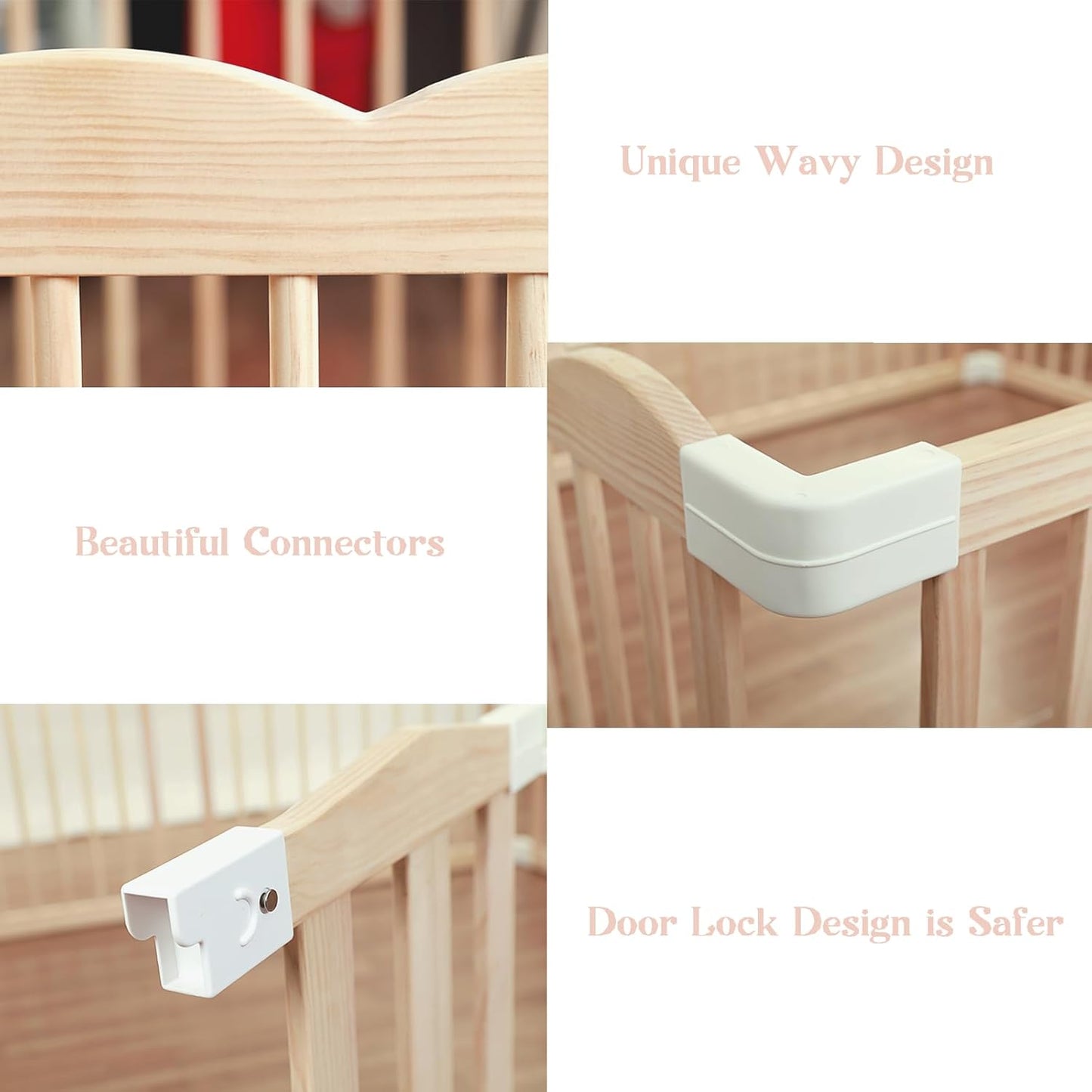 Baby Playpen, Wooden Playpen for Babies and Toddlers, Large Adjustable Wooden Baby Playard with Locking Gate, Easy to Assemble, Portable Play Pen, Infant Play Pen Play Area(47x62x24 Inch)