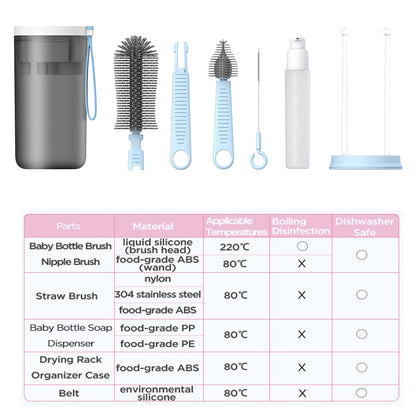 Travel Baby Bottle Drying Rack with Bottle Cleaning Brush Set, Blue