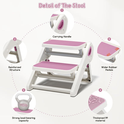 MoreFeel Foldable Toddler Step Stool for Bathroom Sink - 2-Step Kids Stool for Potty Training, Kitchen Counter & Bedroom, Sturdy Non-Slip Child Safety Stool Helper