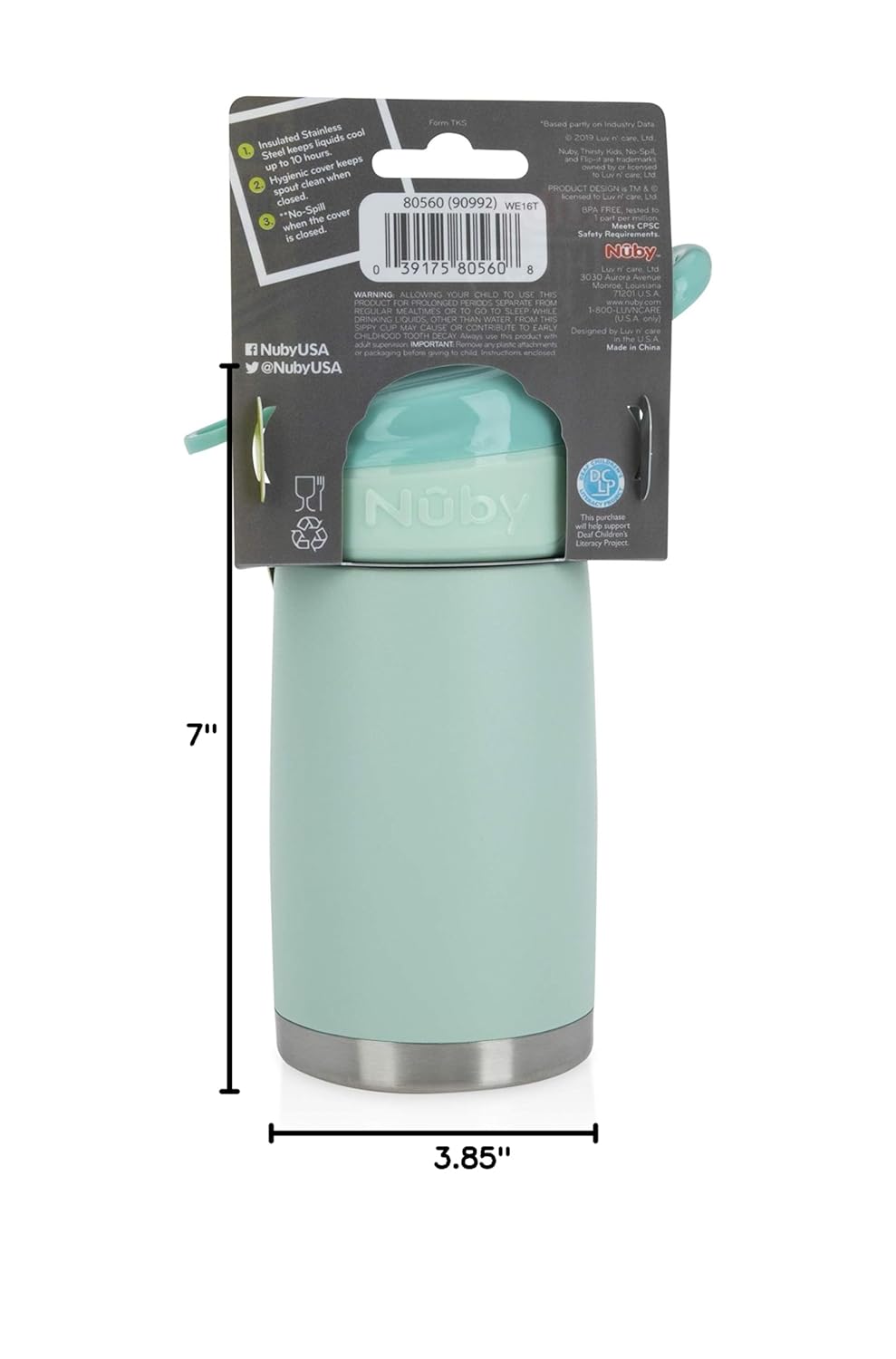 Nuby Thirsty Kids No Spill Flip-It Reflex Stainless Steel Travel Cup or Water Bottle - 10 Oz - 18+ Months - Pink - Back to School Essentials