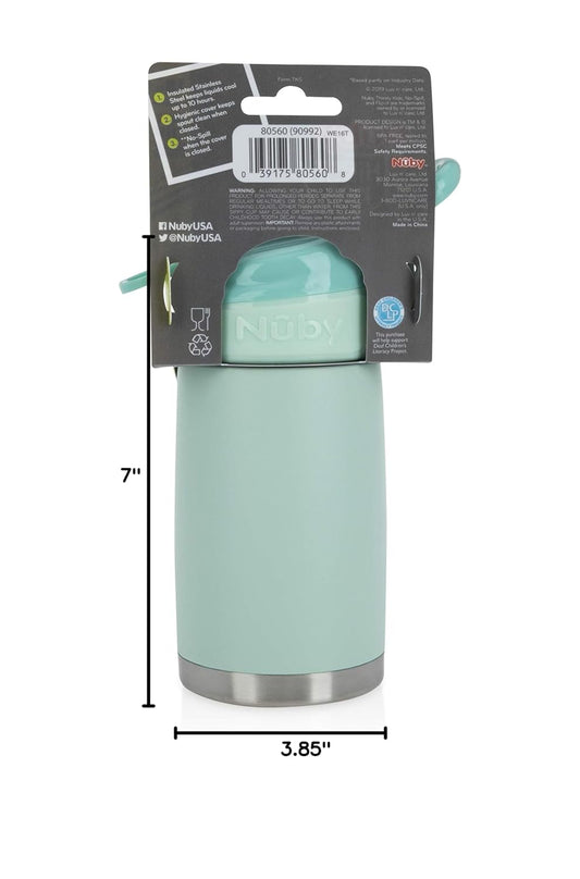 Nuby Thirsty Kids No Spill Flip-It Reflex Stainless Steel Travel Cup or Water Bottle - 10 Oz - 18+ Months - Pink - Back to School Essentials