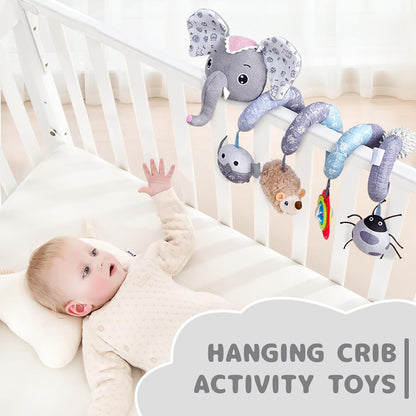 Koty Car Seat Toys, Infant Baby Spiral Plush Activity Hanging Toy for Stroller Bar Pram Crib with Music Box BB Squeaker & Rattles(Black Fox)
