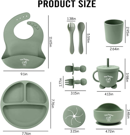 10-Piece Silicone Baby Feeding Set – BPA-Free, Spill-Proof Suction Plate, Bowl, Bib, Snack Cup & Utensils | Dishwasher Safe, Baby Gift Ready (Blue)