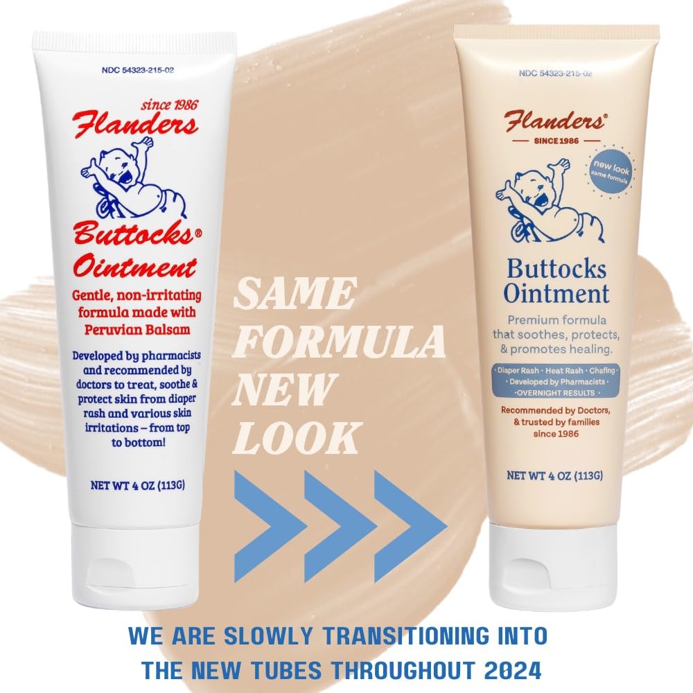 Flanders Buttocks Ointment – Zinc Oxide Diaper Rash Cream, 4oz Tube, Thick Barrier Paste for Baby & Adult Skin, Heat Rash, Chafing & Irritation Relief