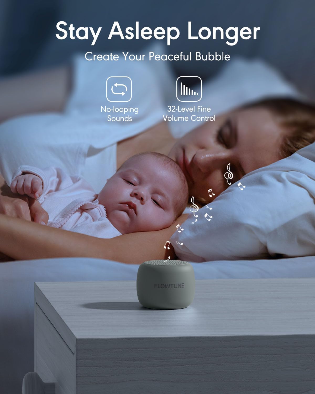 Sound Machine Flowtune White Noise Machine for Baby Adults, Mini Portable Sound Machine for Travel, 6H Timer, 18 Soothing Sleep Sounds Gift (Wood Grain)